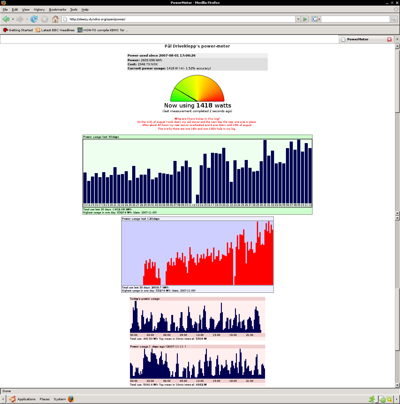 PHP based web-interface displaying statistics
